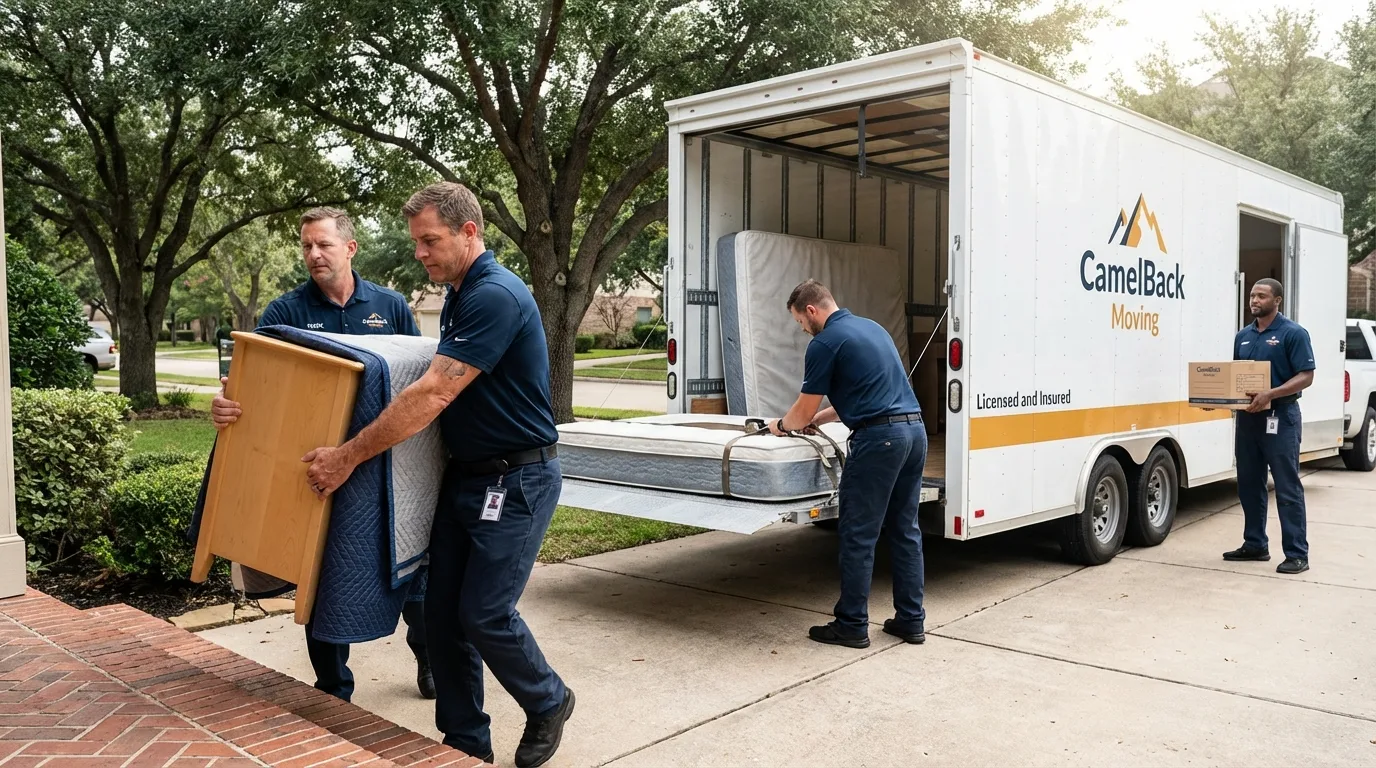 Crew loading residential truck for cross-state move from Bemidji, MN